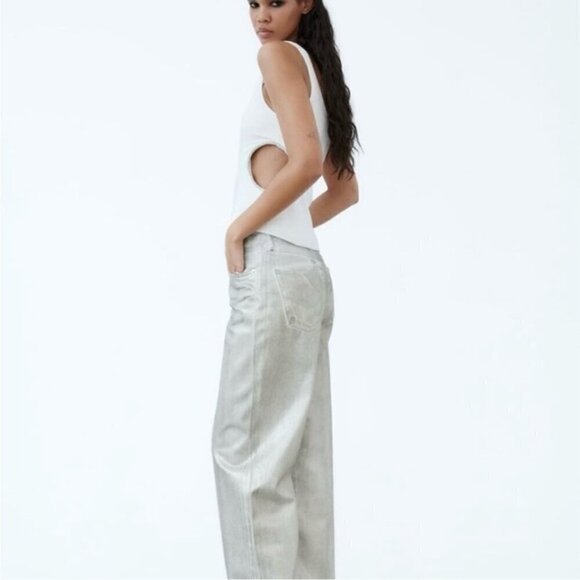 Zara - Ladies One Shoulder Asymmetric Rhinestone Top-White. Size: M. NWT. (1431) - Picture 11 of 14